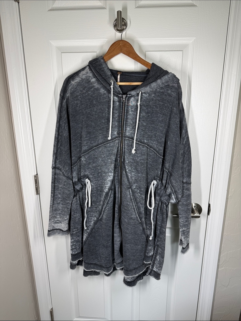 Free People zip front zip hoodie gray distressed sweatshirt size medium